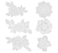 Lot de 6 écussons brodés thermocollants en forme de fleur en dentelle blanche pour loisirs créatifs, décoration à coudre sur vêtements, jeans