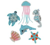 Lot de 6 écussons faits à la main en forme de tortue, coquillage, méduse, étoile de mer, dauphin