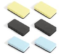 Lot de 6 Effaceur Tableau Blanc Magnétique, Brosse Magnétique pour Ardoise Blanche et Frigo, Nettoyage à Sec pour École, Bureau et Maison, 3 Couleurs (Jaune, Bleu, Noir)