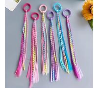 Lot de 6 élastiques à cheveux colorés imitation tresse, pour queue de | Fausses tresses faites à la main avec des perles pour un look tendance ; parfaites pour les festivals
