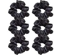 Lot de 6 élastiques à cheveux élastiques en satin doux pour femmes filles, noir, 11 cm/4,3 pouces