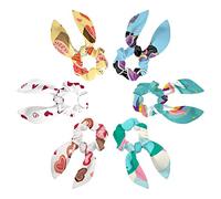 Lot de 6 élastiques à cheveux longs avec nœud pour enfants, femmes, filles, chiot sur le terrain, fleurs, papillons, cœur, nuages, ciel ouvert