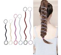 Lot de 6 élastiques à cheveux tressés en spirale colorés, sans dommages, accessoires pour femme (noir + beige + bleu-rouge + bleu-jaune + rouge-rouge+rouge+rouge-rouge+rouge-noir+vert-violet)