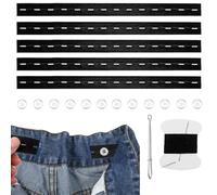 Lot de 6 élastiques avec œillets à boutons - Taille élastique réglable - 25,5 x 2 cm - Bande élastique plate avec 12 boutons, 1 kit de couture et 1 crochet à fil pour femme, homme et enfant