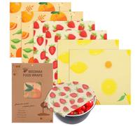 Lot de 6 emballages réutilisables en cire d'abeille pour aliments respectueux de l'environnement, emballage alimentaire, sandwich, pain, biologique, durable, zéro déchet, réutilisable, sans plastique