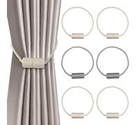 Lot de 6 embrasses de Rideau magnétiques, Retenues de Draperie, Magnétiques Embrasses de Rideaux pour Rideau décoratif, Boucle de Rideau Aimanté Attache Rideau Corde (4 Beiges et 2 Grises)