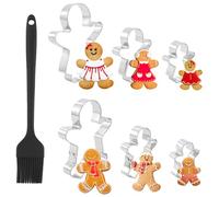 Lot de 6 emporte-pièces en acier inoxydable avec bonhomme en pain d'épices pour garçons et filles avec 1 pinceau à barbecue pour la cuisson de gâteaux