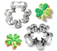Lot de 6 emporte-pièces en métal pour la Saint-Patrick - Trèfle et trèfle à quatre feuilles en forme de trèfle à quatre feuilles Grand format 10,2 cm, petit 7,6 cm, mini 5,1 cm, moule à biscuits