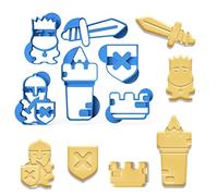 Lot de 6 emporte-pièces pour biscuits, chevalier, épée, château, bouclier médiéval, avec 2 recettes et instructions en plastique biologique, fabriqué en Allemagne