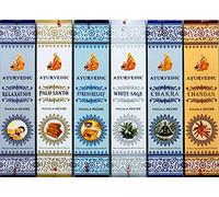 Lot de 6 encens ayurvédiques Masala parfumés : Palo Santo, Sauge Blanche, Chandan (Sandalwood), Soulagement du Stress, Relaxation, Chakra | Encens Naturel | 15 bâtonnets par Paquet