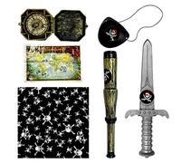 Lot de 6 ensembles de pirates, sabre pirate, masque pour les yeux de pirate, serre-tête de mort, accessoires de pirates, décorations d'Halloween, décorations de fête à thème