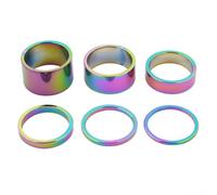 Lot de 6 entretoises de casque de vélo en alliage d'aluminium de 28,6 mm - Rondelles de tige de fourche 2/3/5/10/15/20 mm - Cales de réglage colorées pour fourche avant de VTT et vélo de route