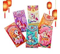 Lot de 6 enveloppes chinoises rouges 2026 3D de bon augure pour mariage, pendaison de crémaillère, adultes, famille, cadeaux de fête