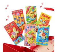 Lot de 6 enveloppes d'argent chinoises 2026 3D mignonnes de bon augure - Année du cheval Hong Bao, pour mariage, pendaison de crémaillère, adultes, famille, cadeaux de fête