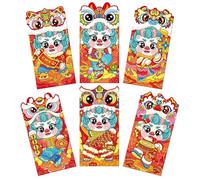 Lot de 6 enveloppes en papier pour billets de bénédiction rougeurs pour printemps, festival, chance, Nouvel An chinois, mariage, doré Hongbao