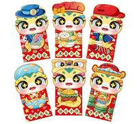 Lot de 6 enveloppes en papier pour billets de bénédiction rougeurs pour printemps, festival, chance, Nouvel An chinois, mariage, doré Hongbao