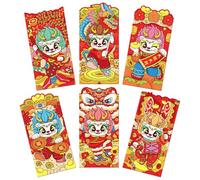Lot de 6 enveloppes en papier pour billets de bénédiction rougeurs pour printemps, festival, chance, Nouvel An chinois, mariage, doré Hongbao