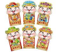 Lot de 6 enveloppes en papier pour billets de bénédiction rougeurs pour printemps, festival, chance, Nouvel An chinois, mariage, doré Hongbao