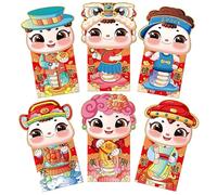 Lot de 6 enveloppes en papier pour billets de bénédiction rougeurs pour printemps, festival, chance, Nouvel An chinois, mariage, doré Hongbao