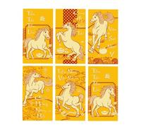 Lot de 6 enveloppes festives rouges avec motif zodiaque vietnamien, art et anti-traces de doigts, surface mate année des chevaux, motif vietnamien