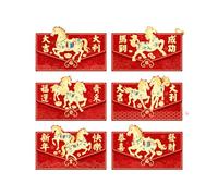 Lot de 6 enveloppes rouges 2026 avec motifs chevaux avec feuilles d'aluminium traditionnelles et contemporaines pour cadeaux de vacances