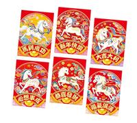 Lot De 6 Enveloppes Rouges Avec Motifs D'animaux De Dessin Animé Zodiaque Chinois Année Du Cheval Porte-monnaie En Papier Enveloppes D'argent Zodiaque Chinois 2026
