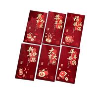 Lot de 6 Enveloppes Rouges Chinoises Givrées pour le Nouvel An - 6 Modèles Hong Bao pour Festival du Printemps, Anniversaire, Mariage, Gong Xi Fa Cai