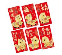 Lot de 6 enveloppes rouges chinoises - Motif dessin animé - Objets de collection portables - Enveloppes d'argent rouges chinoises - Pour petite amie, homme, femme, enfant, fille, adolescent, famille