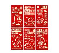 Lot de 6 enveloppes rouges chinoises Year Of The Horse Money - Lot de 6 enveloppes décoratives pour fête des mères - Parents Grandparents Family Friends Relatives Coworkers Neighbors Children