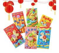 Lot de 6 enveloppes rouges du Nouvel An 2026 3D de bonne humeur