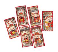 Lot de 6 Enveloppes Rouges du Nouvel An Chinois Hong Bao - 6 Designs d’Enveloppes à Argent pour Fête du Printemps, Anniversaire ou Mariage, Gong Xi Fa Cai