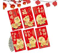 Lot de 6 enveloppes rouges - Objets de collection portables - Motif dessin animé - Décoration du Nouvel An chinois - Pour enfants, hommes, femmes, filles, adolescents, fils, filles