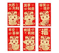 Lot de 6 enveloppes rouges portables pour le Nouvel An - Enveloppes rouges légères pour la santé et la prospérité