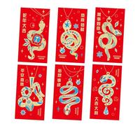 Lot de 6 enveloppes rouges pour le Nouvel An chinois 2025 avec motif serpent - Enveloppes rouges de poche Hong Bao pour mariage et festival de printemps
