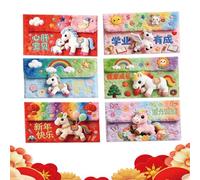 Lot de 6 enveloppes rouges pour le Nouvel An chinois 2026 - Année du Cheval - 6 pièces d'articles de chance | Enveloppes pour la nouvelle lune 2026 | pour fête d'anniversaire, garçons et
