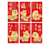 Lot de 6 enveloppes rouges pour le Nouvel An chinois 2026 - Décoration de dessin animé portable - Décoration du Nouvel An chinois - Pour petite amie, femme, enfant, fille, adolescent, famille