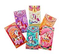 Lot de 6 enveloppes rouges pour le Nouvel An chinois - 3D 2026 - Poches rouges pour l'argent lors du festival du printemps - Pour amis, personnes âgées, mariages, fêtes et nouvelle maison
