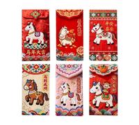 Lot de 6 enveloppes rouges pour le Nouvel An chinois de bon augure 2026, pour cartes de vœux, festival du printemps, mariage, vacances, pendaison de crémaillère