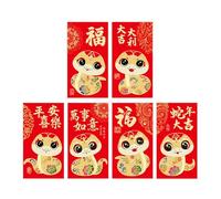 Lot de 6 enveloppes rouges Snake Red 2025 - Feuille dorée - Nouvel An chinois - Serpent 2025 - Lot de 6 paquets d'argent - Pour le Nouvel An, anniversaire, mariage