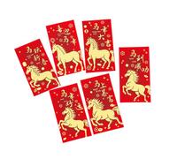 Lot de 6 enveloppes rouges sur le thème équin pour le Nouvel An avec bénédictions traditionnelles pour mariages et fêtes festives Motif chevaux de dessin animé