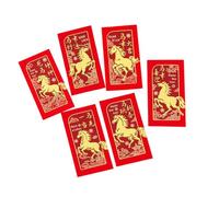 Lot de 6 enveloppes rouges sur le thème équin pour le Nouvel An avec bénédictions traditionnelles pour mariages et fêtes festives Motif chevaux de dessin animé