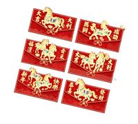 Lot de 6 enveloppes rouges texturées givrées 2026 sur le thème des chevaux - Art moderne de dessin animé pour le Nouvel An chinois - Paquets rouges créatifs