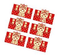 Lot de 6 enveloppes rouges texturées mates sur le thème des chevaux 2026 - Art moderne de dessin animé - Pour paquets rouges créatifs - Nouvel An chinois