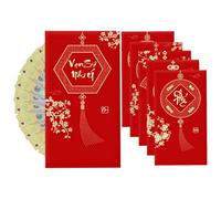 Lot de 6 enveloppes rouges vietnamiennes Heritage Lai See - Motifs prometteurs en feuille d'or - Porte-monnaie classique de vacances - Porte-monnaie de qualité supérieure