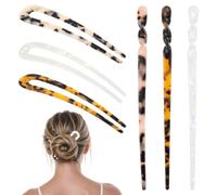 Lot de 6 épingles à cheveux en acétate, 2 styles d'épingles à cheveux vintage en forme de U, baguettes droites en forme de U pour femme pour coiffure, chignons, chignons