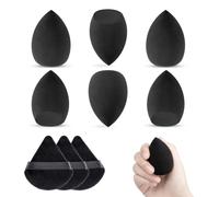 Lot de 6 Éponge de Maquillage avec 3 Houpette Triangle Noir, Eponges pour Fond de Teint Liquide et Poudre Libre, Réutilisables Accessoires Beauty et Outils set