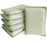 Lot de 6 éponges absorbantes en Bambou Naturel, Lawaia Eponges Lavable Vaisselle Grattante Antibactérienne Tampons Microfibre Non Odor Brosse Ideal pour Nettoyage de La Cuisine (Vert)