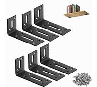 Lot de 6 équerres de fixation réglables avec trou oblong - En forme de L - Noir - Angle métallique de 90 ° - Avec vis - Pour étagère, table, chaise - 8 x 4 cm