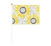 Lot de 6 et 10 drapeaux à agiter à la main - Motif tournesols abstraits sur bâton - Pour défilés, fêtes, bars, anniversaires