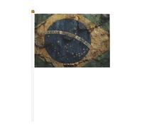Lot de 6 et 10 mini drapeaux du Brésil durables de 14 x 21 cm sur bâtons pour extérieur, cour et jardin